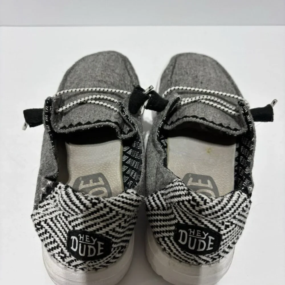 Hey Dude Women’s Wendy Chambray Woven, Gray Slip-On Shoes, Size 6 M
